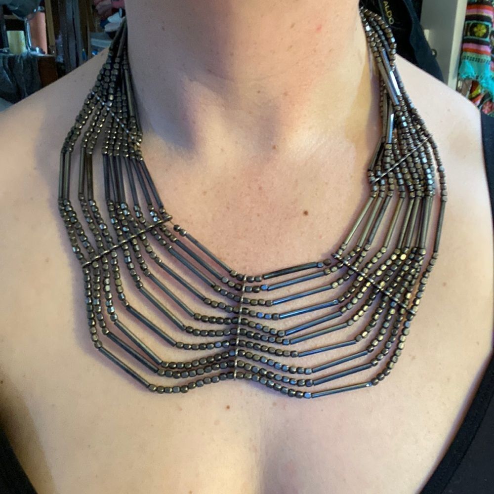 Unique Abstract Gun Metal Black Statement Necklace